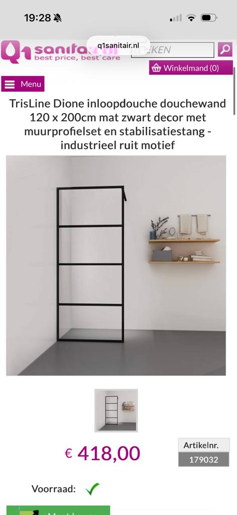 Douchewand 120x200cm - Industrieel Zwart Design, Ophalen, Nieuw, Glas, Douche