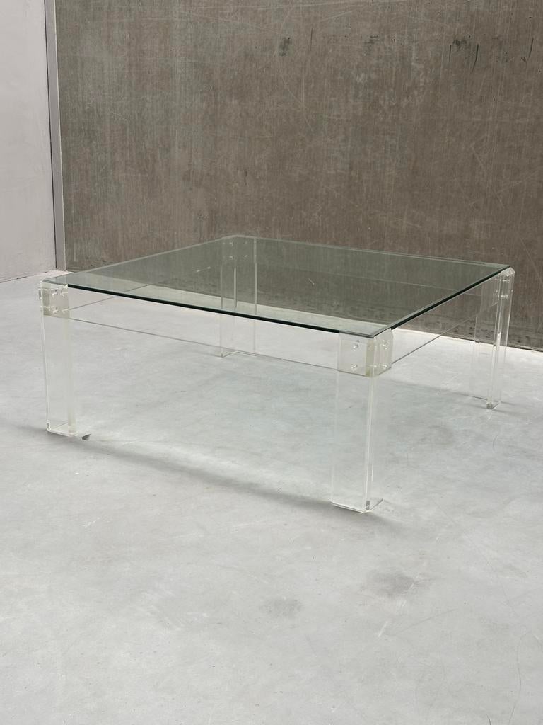 Vintage lucite salontafel - acrylaat poten met glazen blad, Ophalen