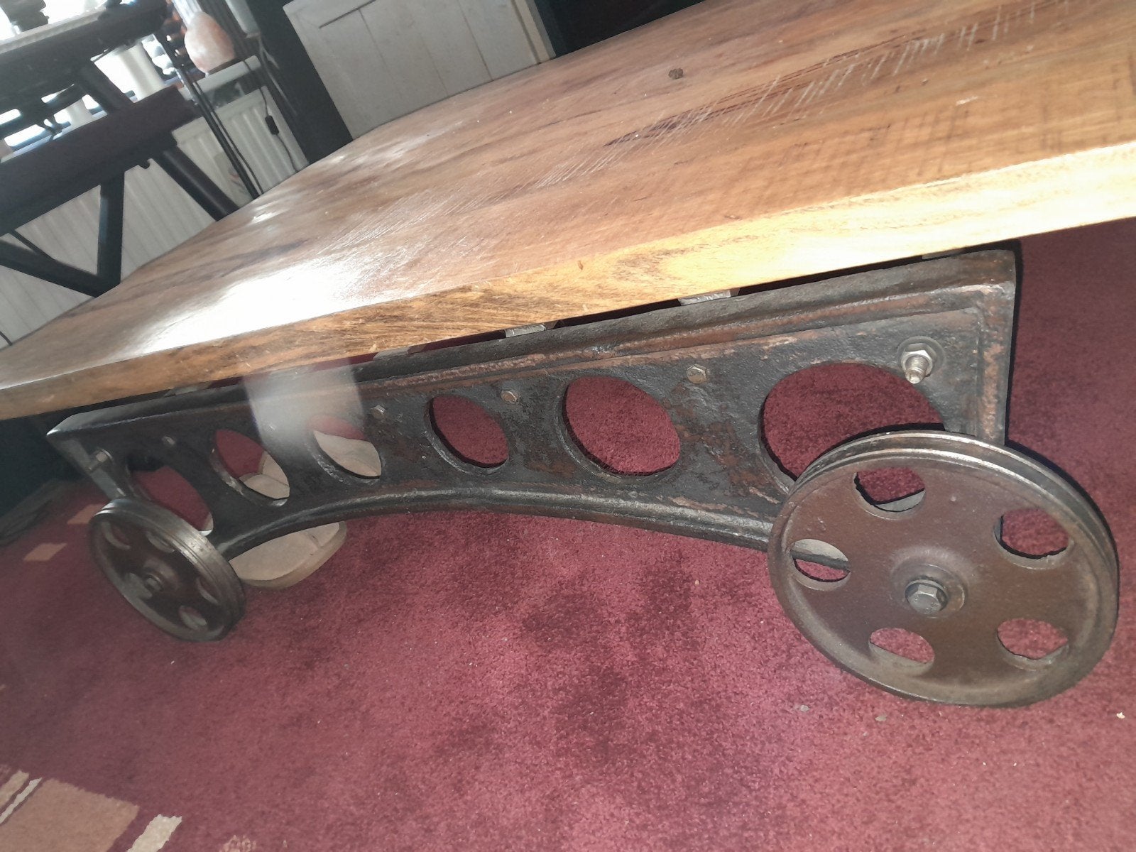 Industriële Salontafel met Wielen - Hout & Metaal, Gebruikt, 100 tot 150 cm, 50 tot 100 cm, Industrieel, Vintage