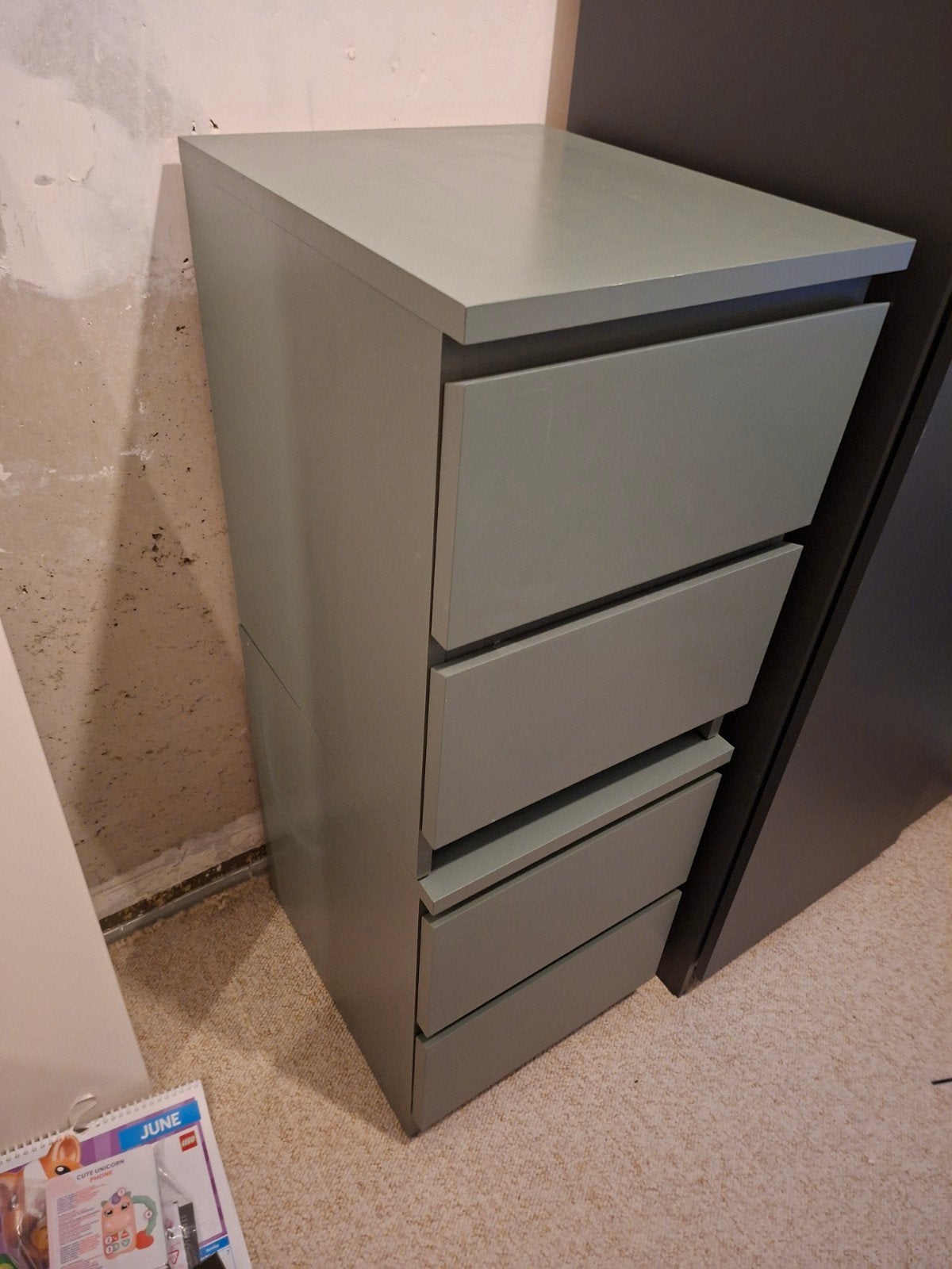 Twee nachtkastjes met twee laden van de Ikea - Grijsgroen, Ophalen, Minder dan 50 cm, Gebruikt, 1 of 2 laden