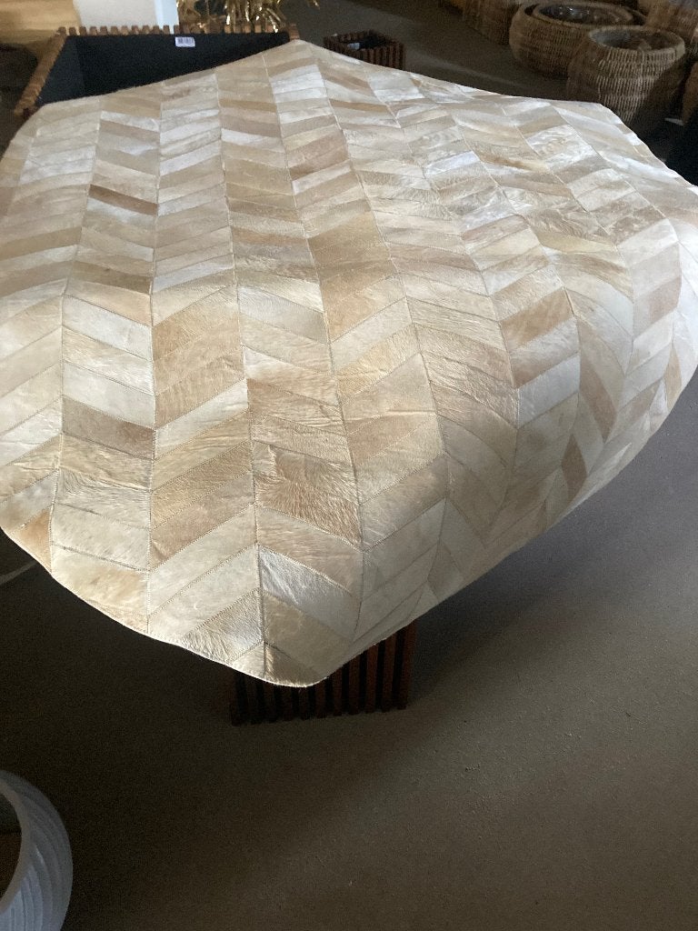 Vloerkleden leer, Ophalen, 150 tot 200 cm, Crème, Ovaal