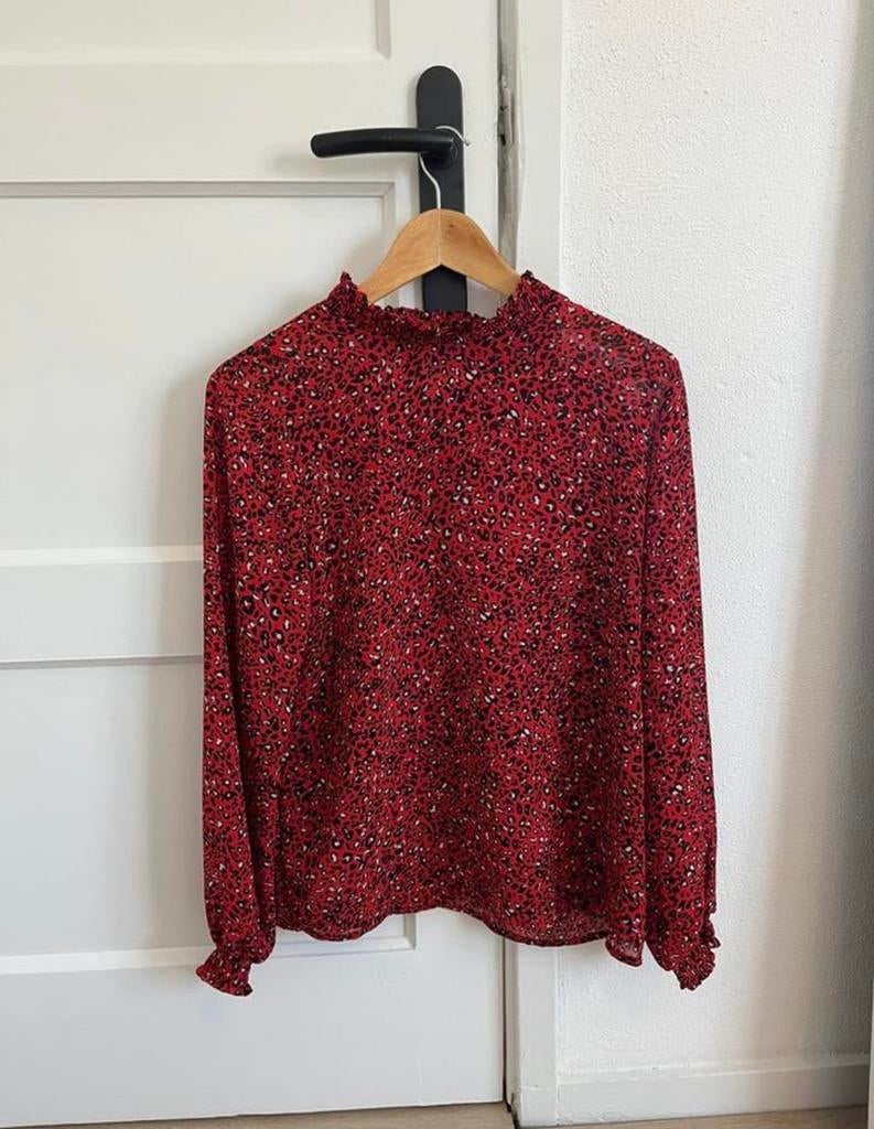 ONLY rode blouse met panterprint – Maat 38 (M), Kleding | Dames, Ophalen of Verzenden, Gedragen, Maat 38/40 (M), Rood