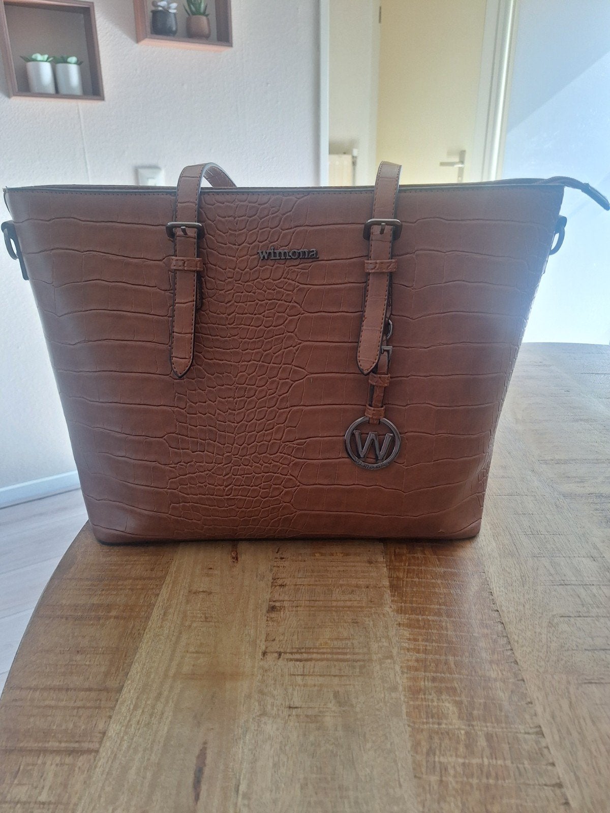 Wimona Shopper Bruin Krokodillenprint, Sieraden, Tassen en Uiterlijk, Tassen | Damestassen, Ophalen, Zo goed als nieuw, Bruin