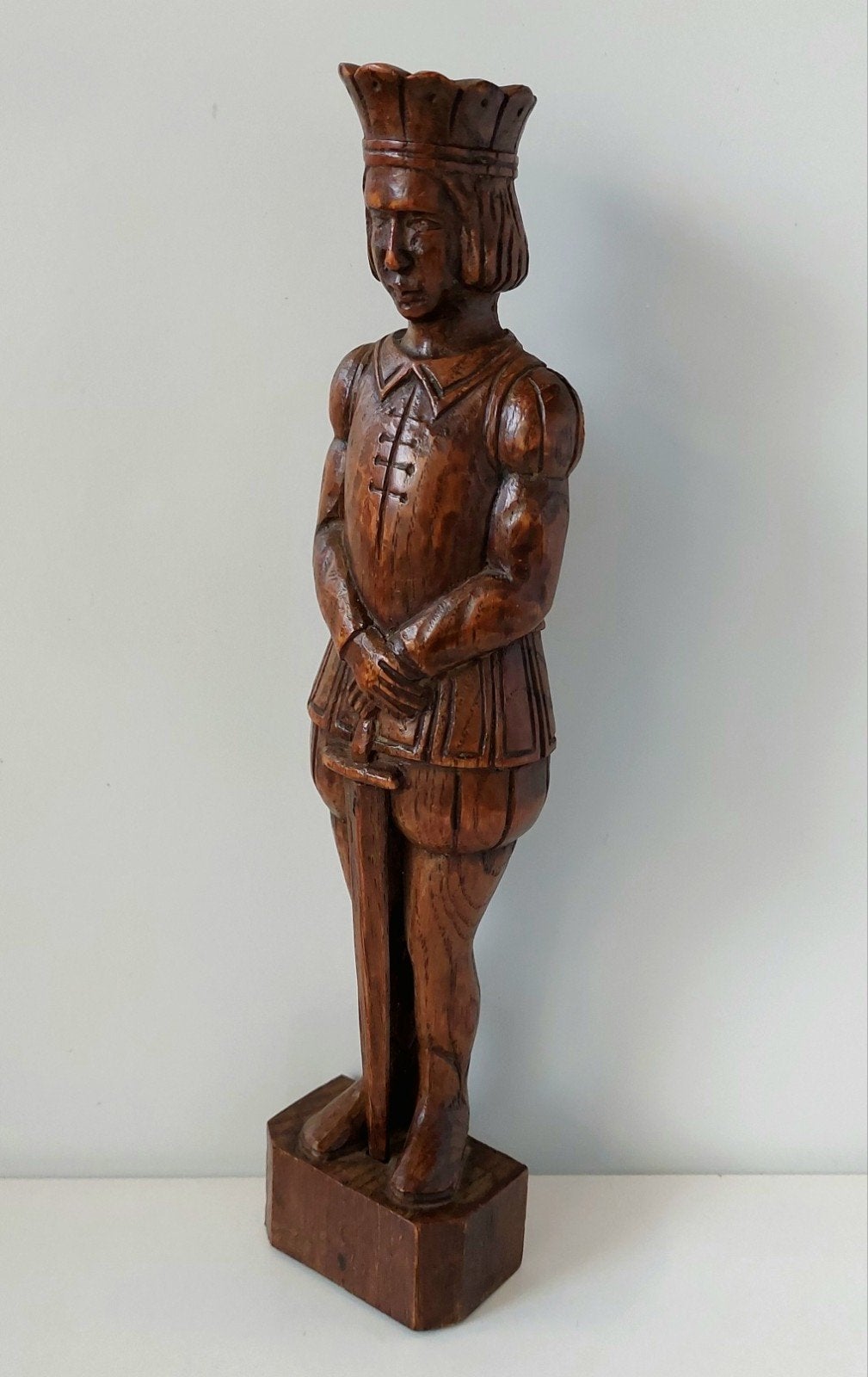 Antieke Houten Kariatide Koning Ridder Beeld Houtsnijwerk, Ophalen of Verzenden, Europa, Hout, Houtsnijwerk