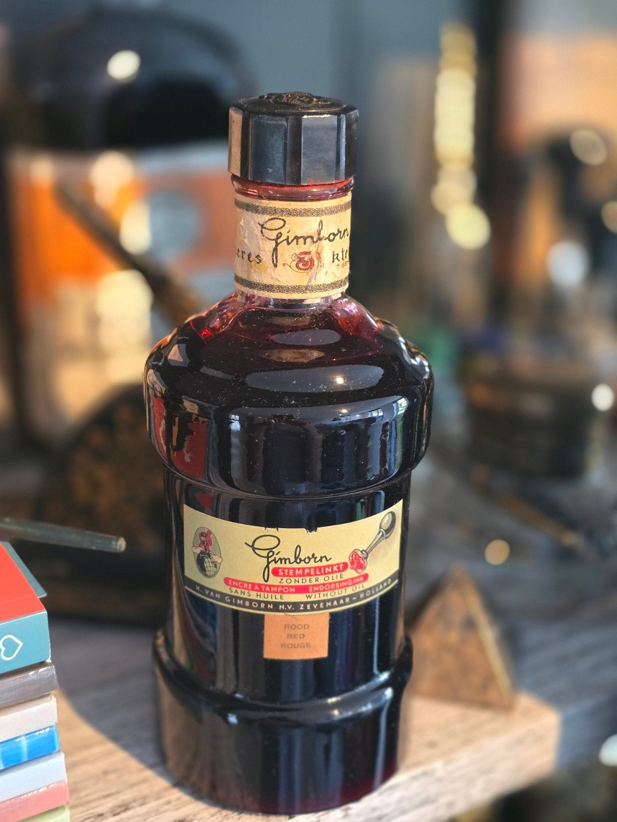 Antieke 1/2 Fles rode stempelinkt H. Van Gimborn NV Zevenaar, Ophalen of Verzenden
