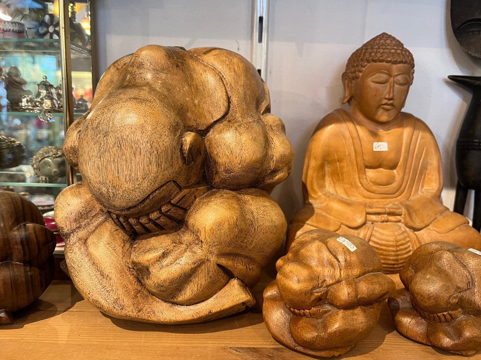 Grote houten boeddha, yogi man, Ophalen of Verzenden, 20 - 50 cm, Beeld, Hout