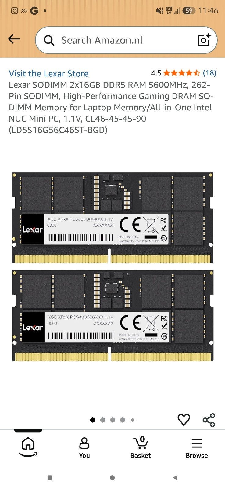 Lexar SODIMM DDR5 5600MHz 2x16GB Dual Channel Kit Nieuw, Computers en Software, RAM geheugen, 32 GB, Nieuw, Ophalen of Verzenden