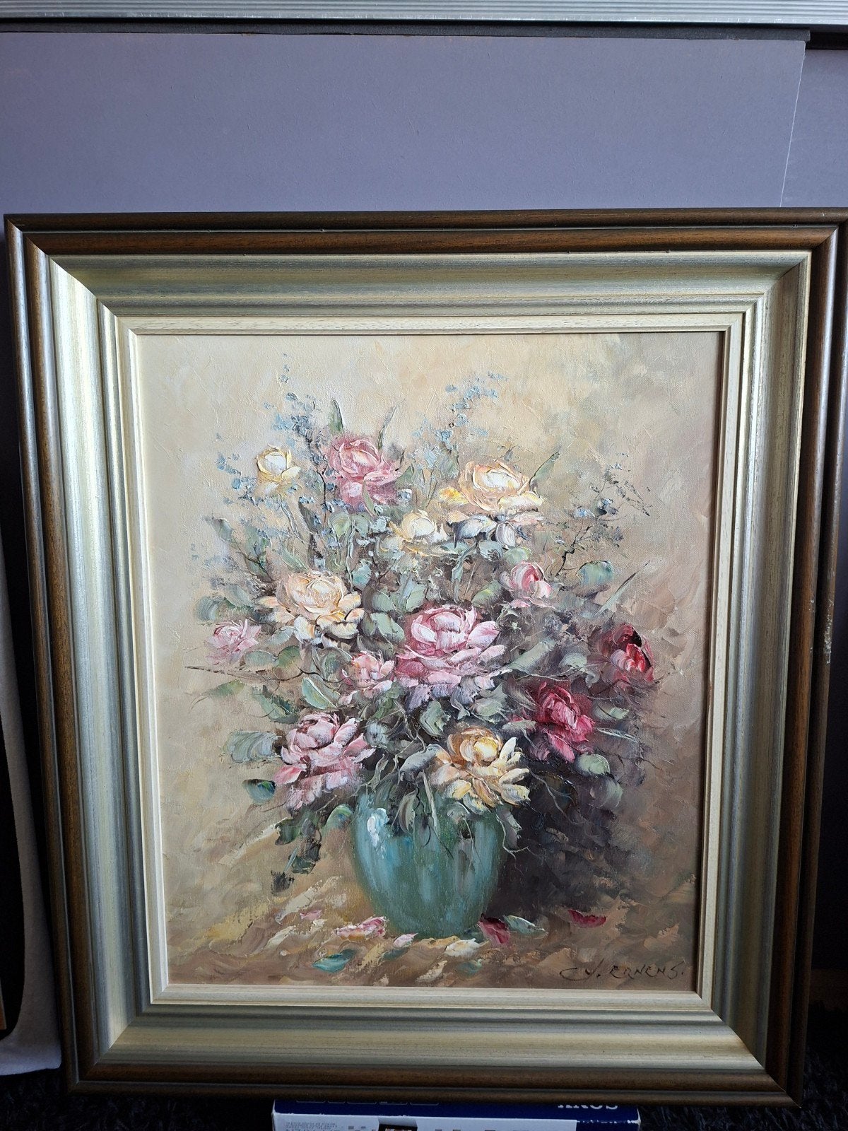 Schitterend olieverf schilderij met rozen., Antiek en Kunst, Realistisch, Olieverf, Gesigneerd, Ophalen