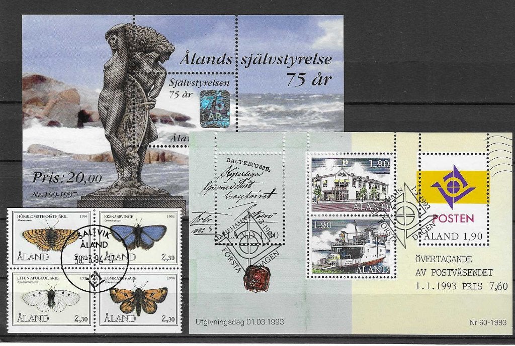 Aland 3 blokken vlinders etc., Ophalen of Verzenden, Gestempeld, Dier of Natuur