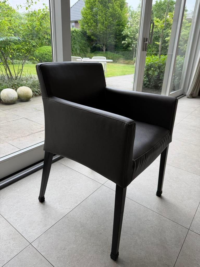 4 taupe/donkergrijze eetkamerstoelen van Mobitec, Huis en Inrichting, Stoelen, Overige materialen, Gebruikt, Overige kleuren, Ophalen of Verzenden