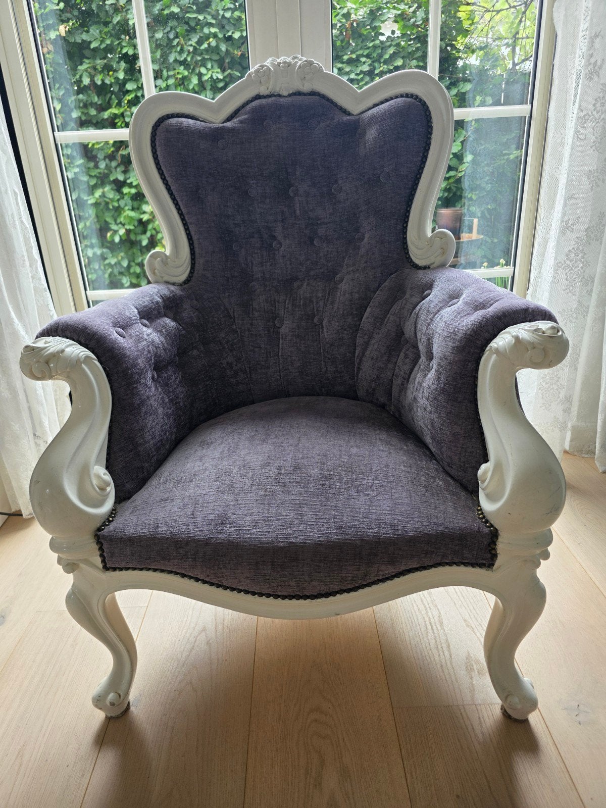 Barokke Fauteuil - Paars met Wit Houten Frame, Huis en Inrichting, Ophalen, Gebruikt, Barok, Overige kleuren