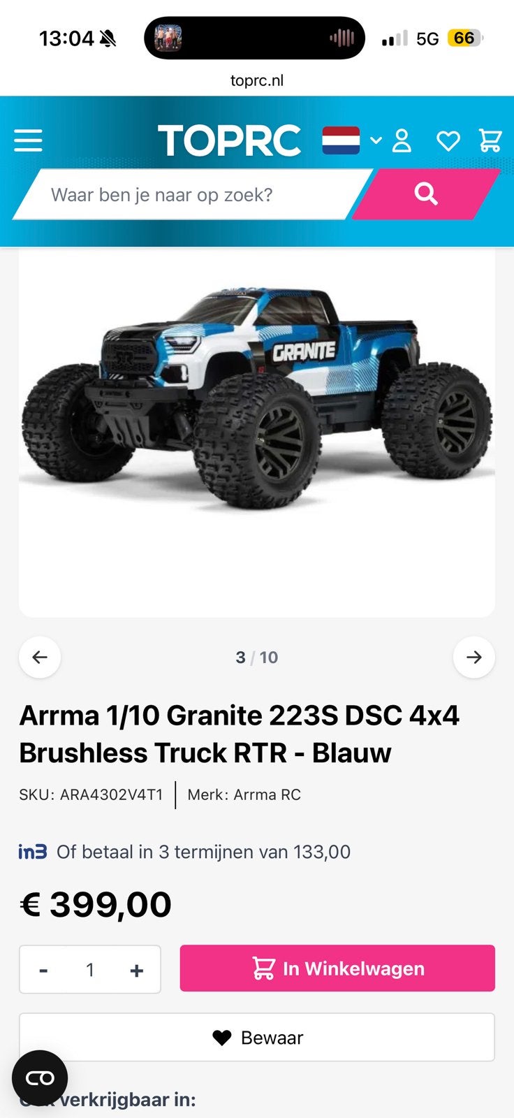 ARRMA Granite 223S 4x4 Brushless Monstertruck – NIEUW!, Ophalen of Verzenden, Nieuw, Auto offroad