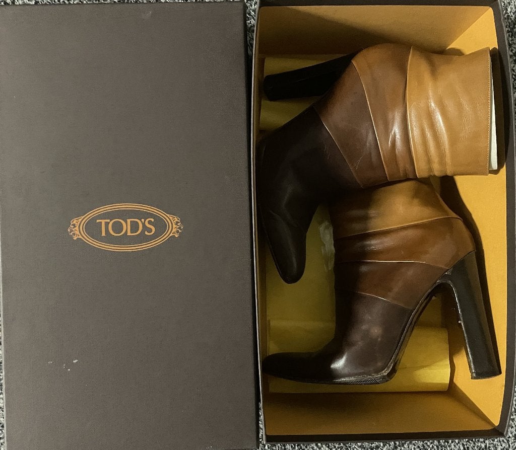 TODS - elegante leren bruine dameslaarsjes - maat 37 1/2, Bruin, Verzenden, Lage of Enkellaarzen, Zo goed als nieuw
