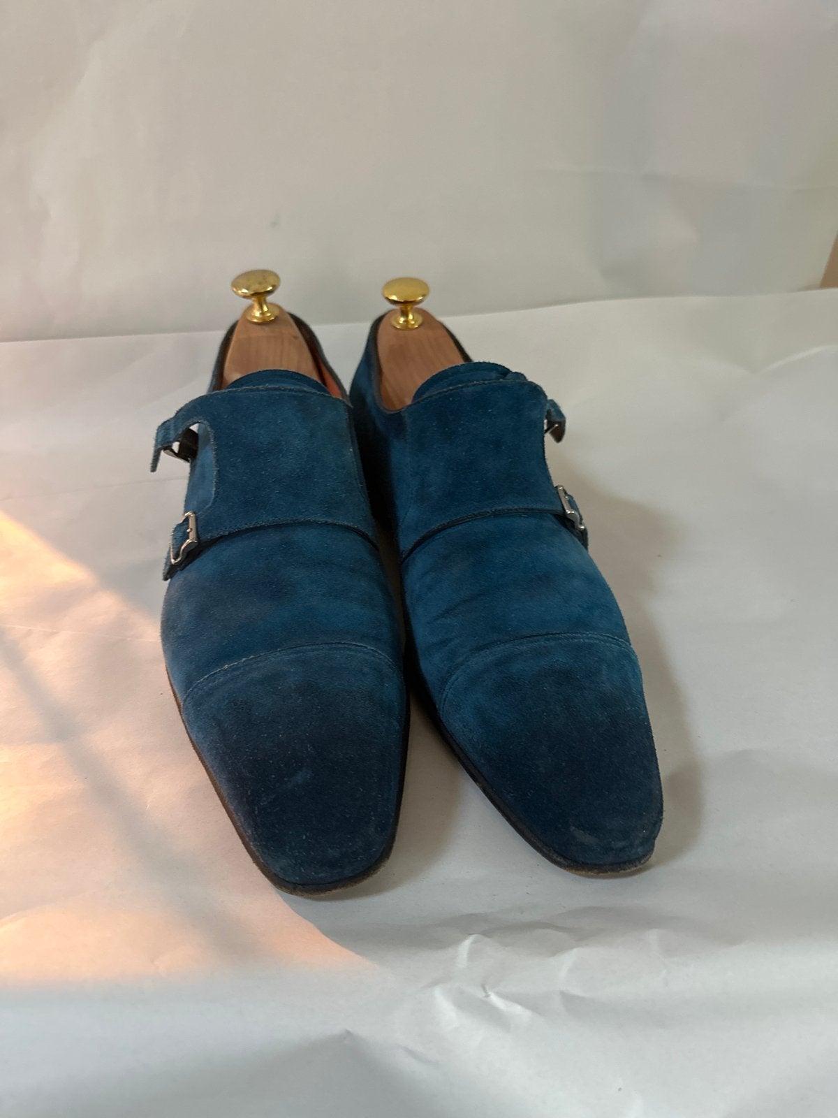 Santoni Stijlvolle suède gespschoenen in blauw, Ophalen of Verzenden, Zo goed als nieuw, Blauw, Gespschoenen