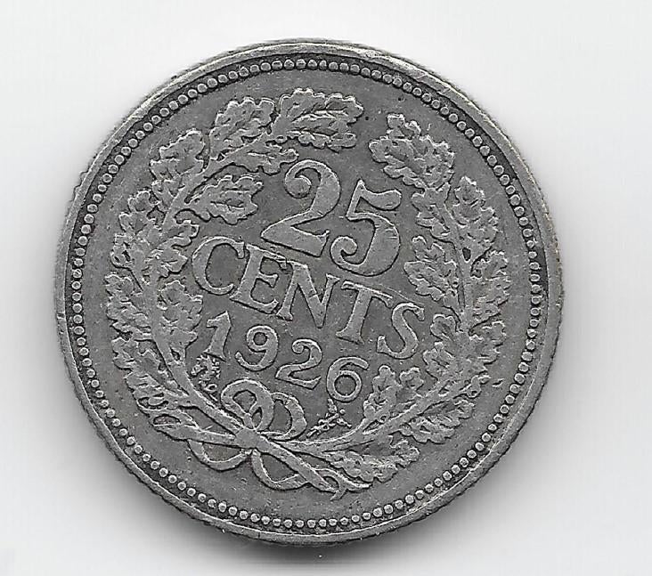 Nederland 25 cent 1926 KM# 164, Verzenden, Zilver, 25 cent, Koningin Wilhelmina