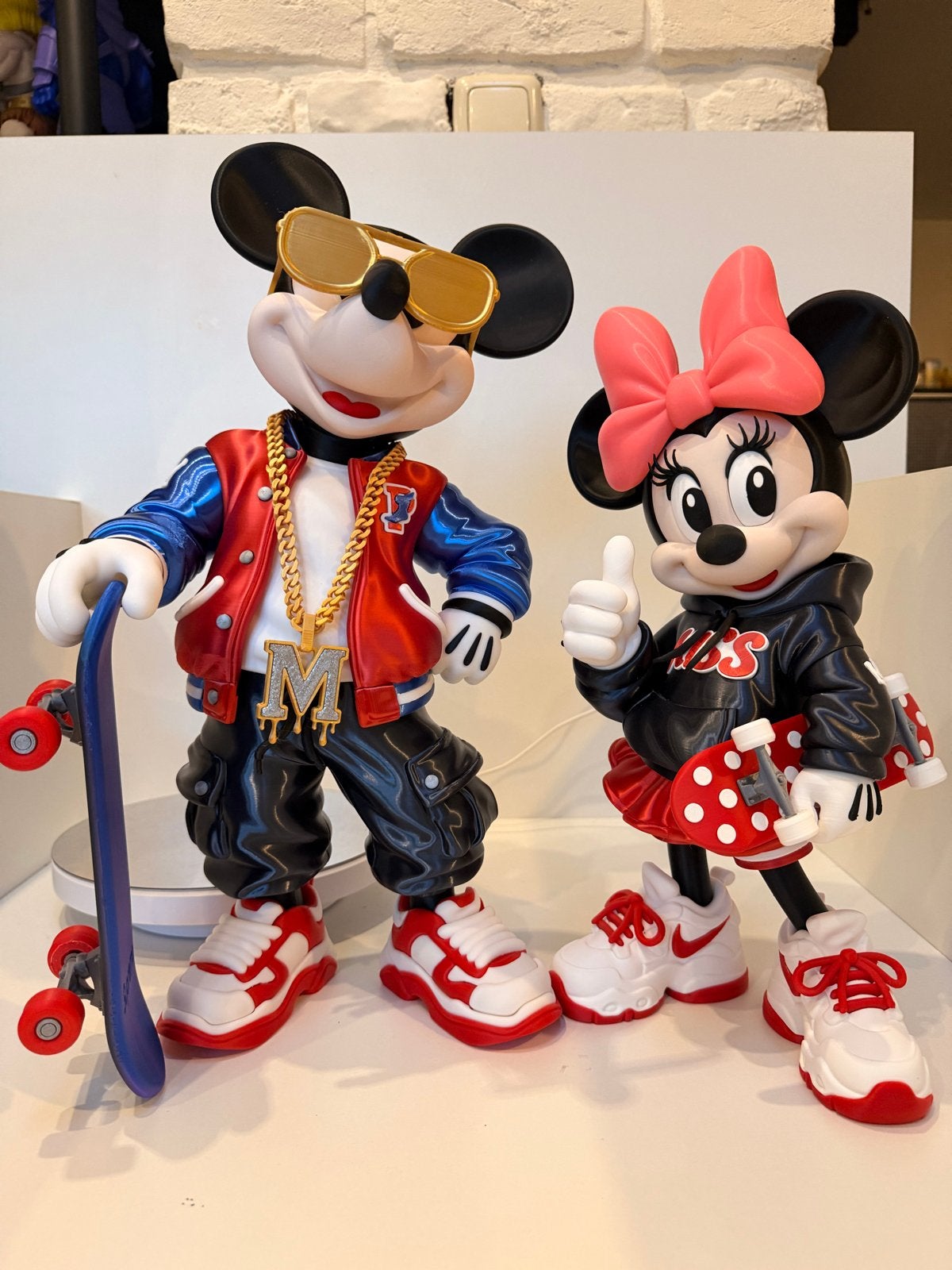 Mickey (45cm) & Minnie (38cm), Ophalen of Verzenden, Mickey Mouse, Nieuw, Beeldje of Figuurtje