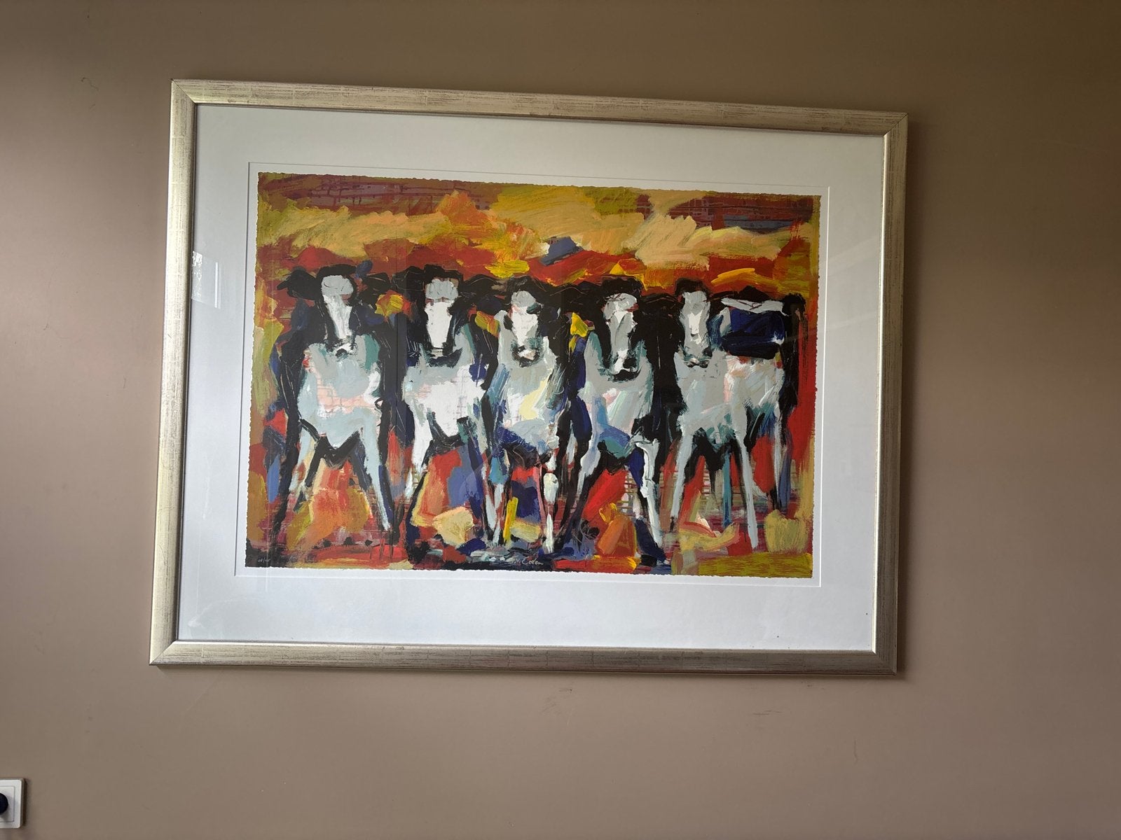 Kleurrijk schilderij van koeien - v Eeden- ingelijst, Antiek en Kunst, Kunst | Schilderijen | Modern, Ophalen of Verzenden