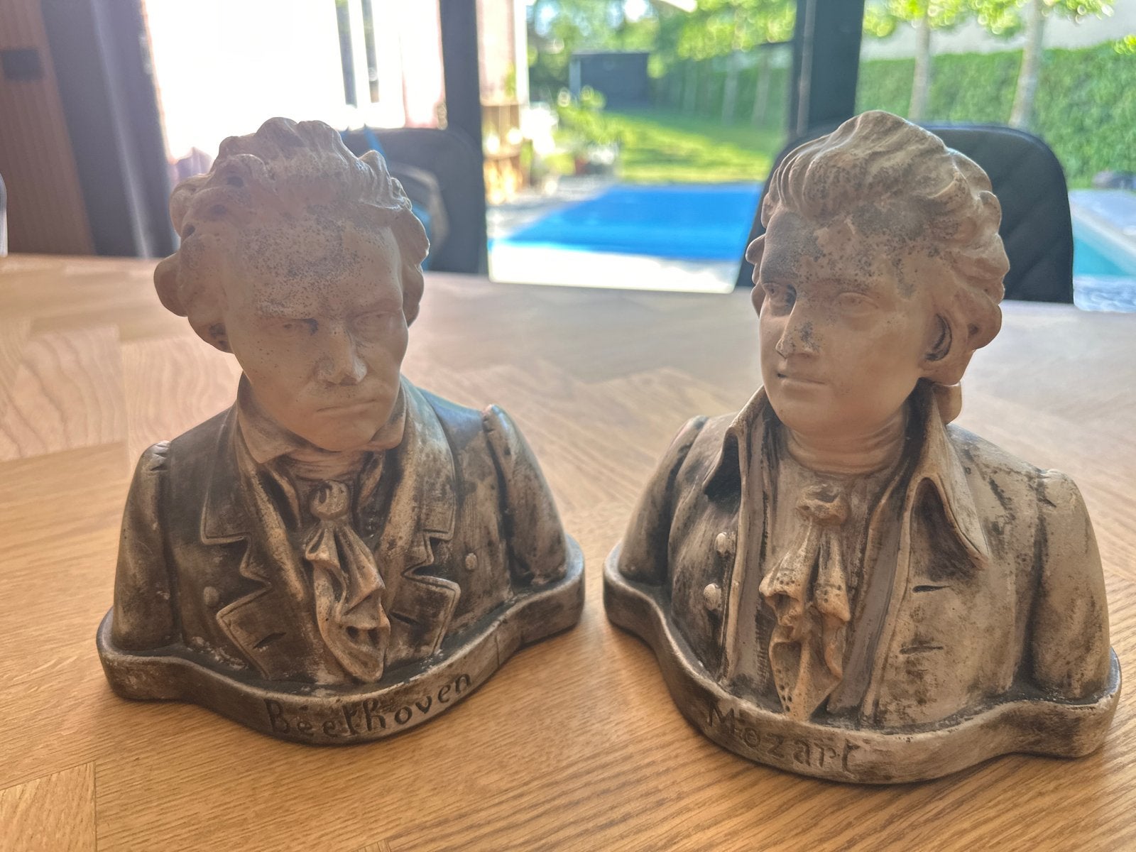 Beethoven en Mozart bustes - Klassieke componisten, Antiek en Kunst, Buste, Ophalen of Verzenden, Handgemaakt, 20 - 50 cm