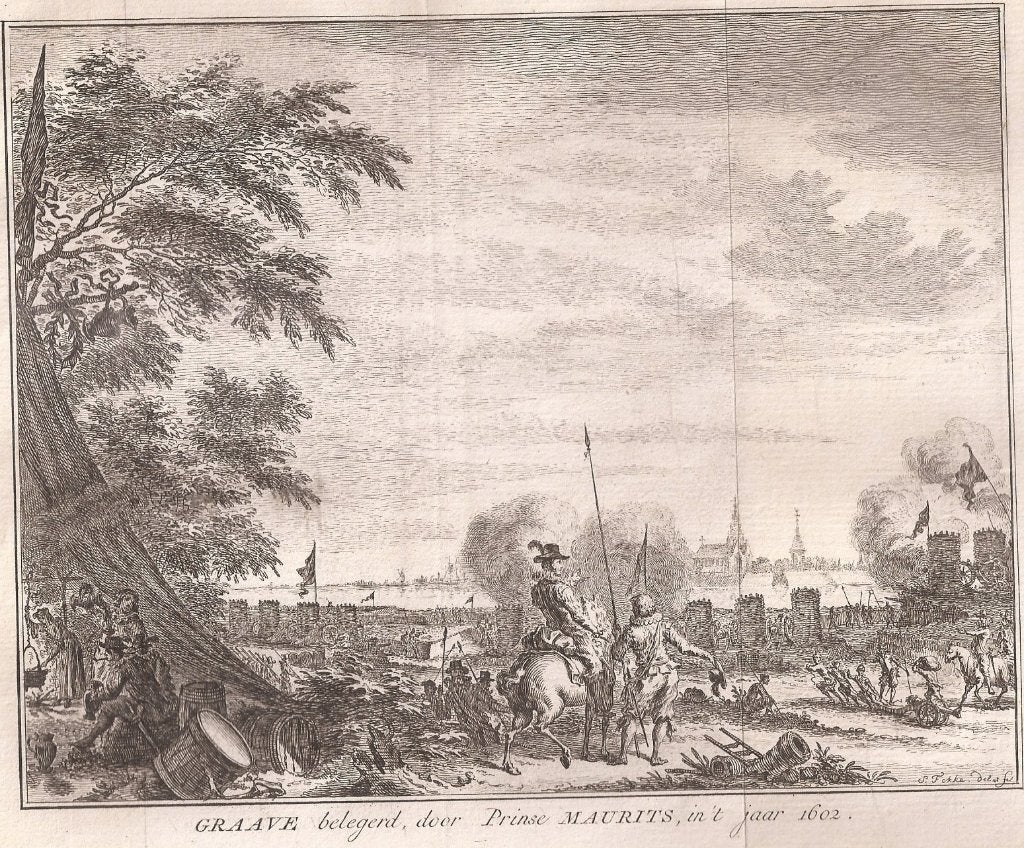 Grave belegerd, door Prins Maurits, in 't jaar 1602 kopergr., Origineel, 19 cm, Militair, Ophalen of Verzenden