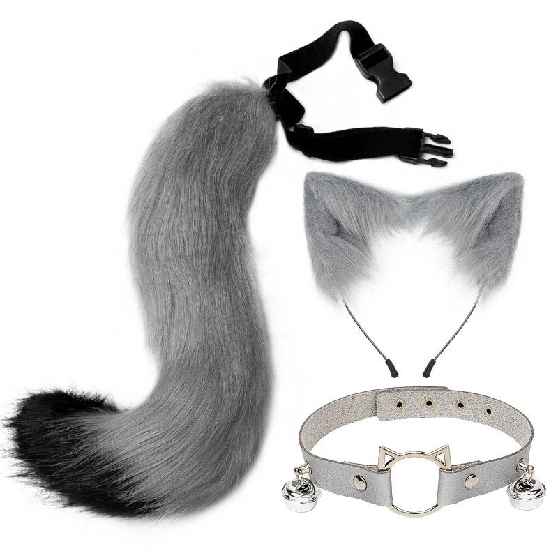 Grijze Vossenstaart Oren En Halsband Furry Fursuit Staart, Verzenden, Nieuw