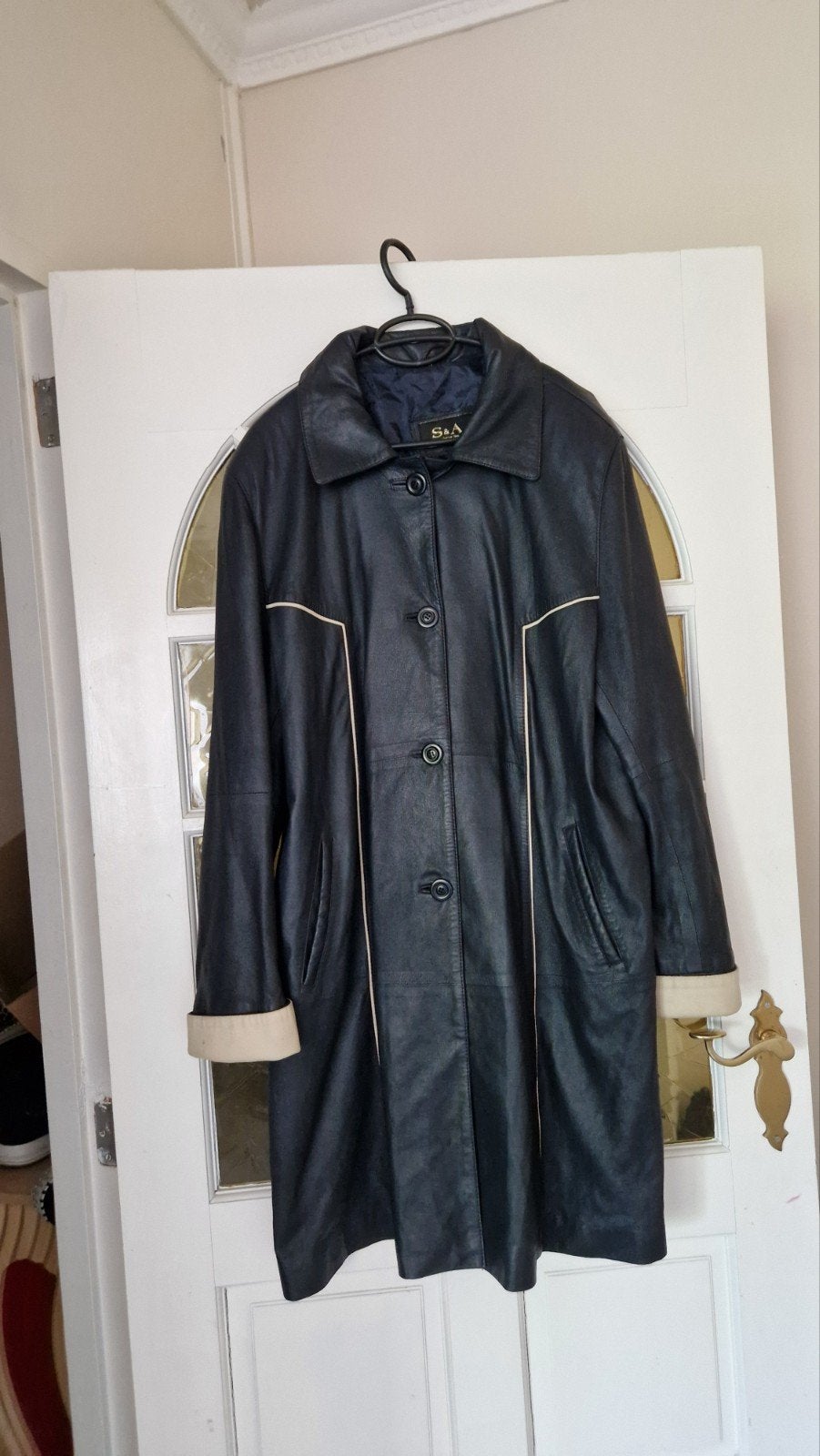 Leren jas/coat van S&A, maat 46, Kleding | Dames, Zwart, Maat 46/48 (XL) of groter, Ophalen of Verzenden, Zo goed als nieuw