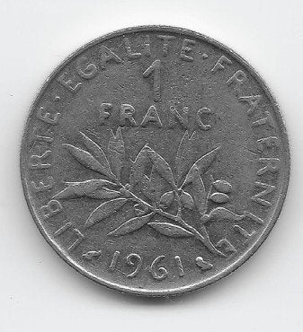 Frankrijk 1 franc 1961 KM# 925.1 (2), Verzenden, Frankrijk, Losse munt