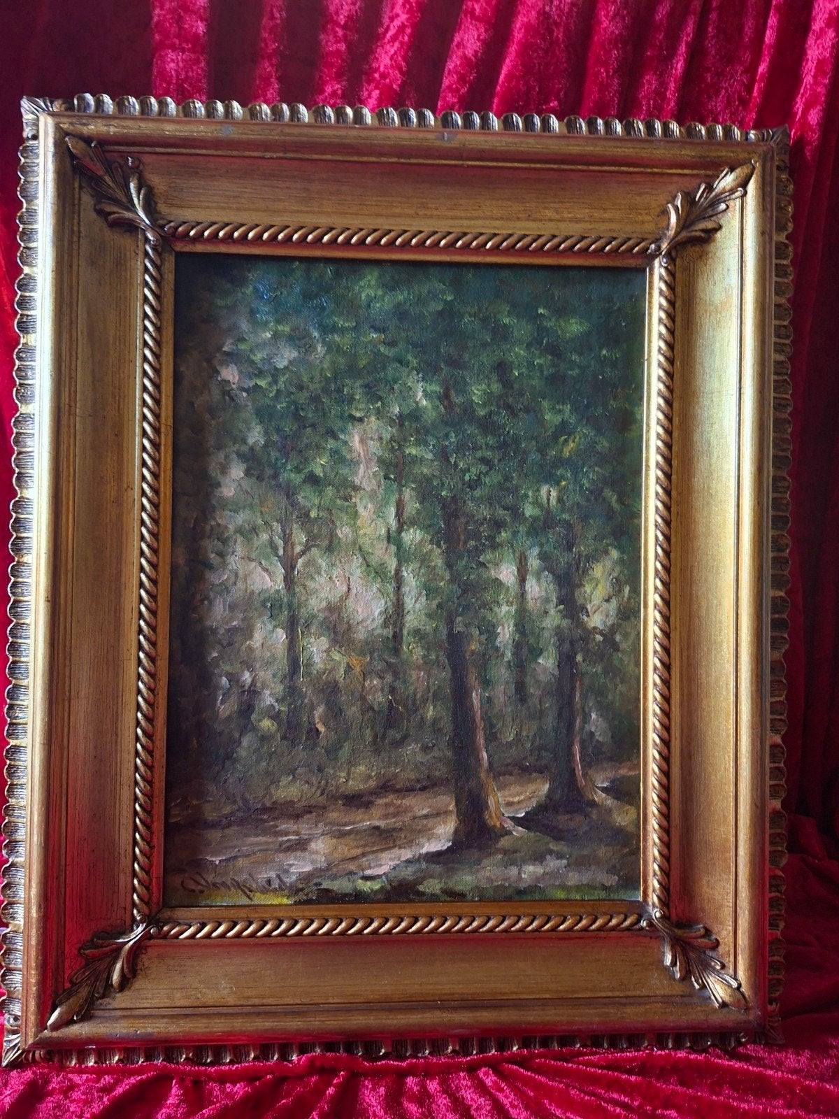 Gesigneerd Schilderij: Boslandschap met Bomen (56.5x46 cm), Antiek en Kunst, Ophalen, Doek, Ingelijst, Landschap