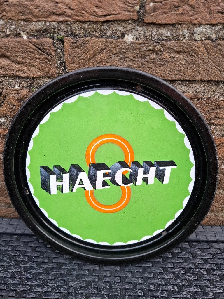 emaille plateau Haecht nr 1: (Emaillerie Belge), Ophalen of Verzenden, Gebruikt, Reclamebord, Plaat of Schild, Overige merken