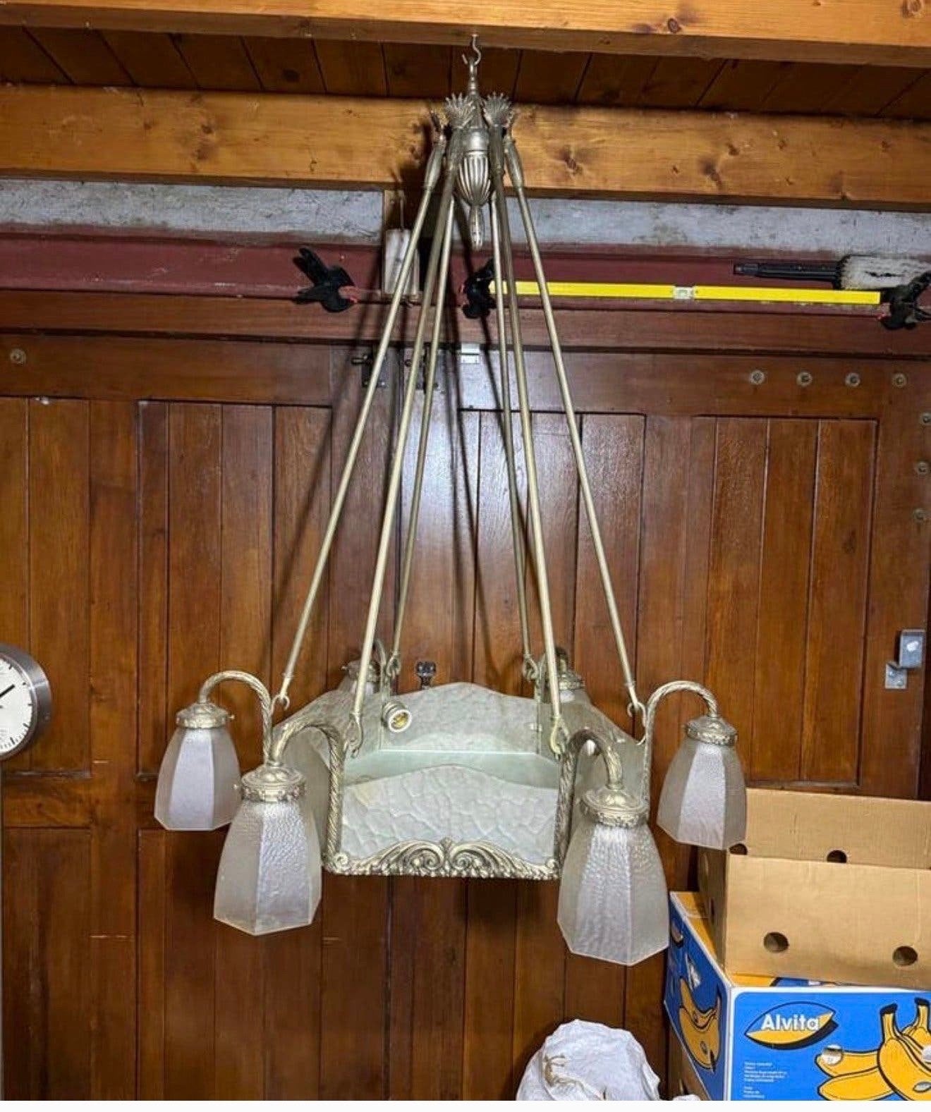 Elegante Franse Art Deco Hanglamp, Ophalen