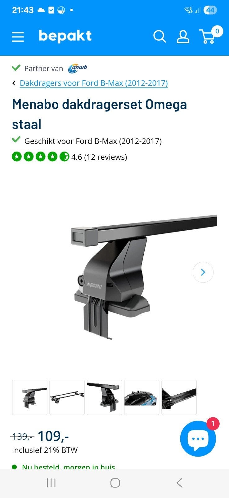 Menabo Omega stalen dakdragers voor Ford B-Max, Auto diversen, Dakdragers, Ophalen of Verzenden, Zo goed als nieuw