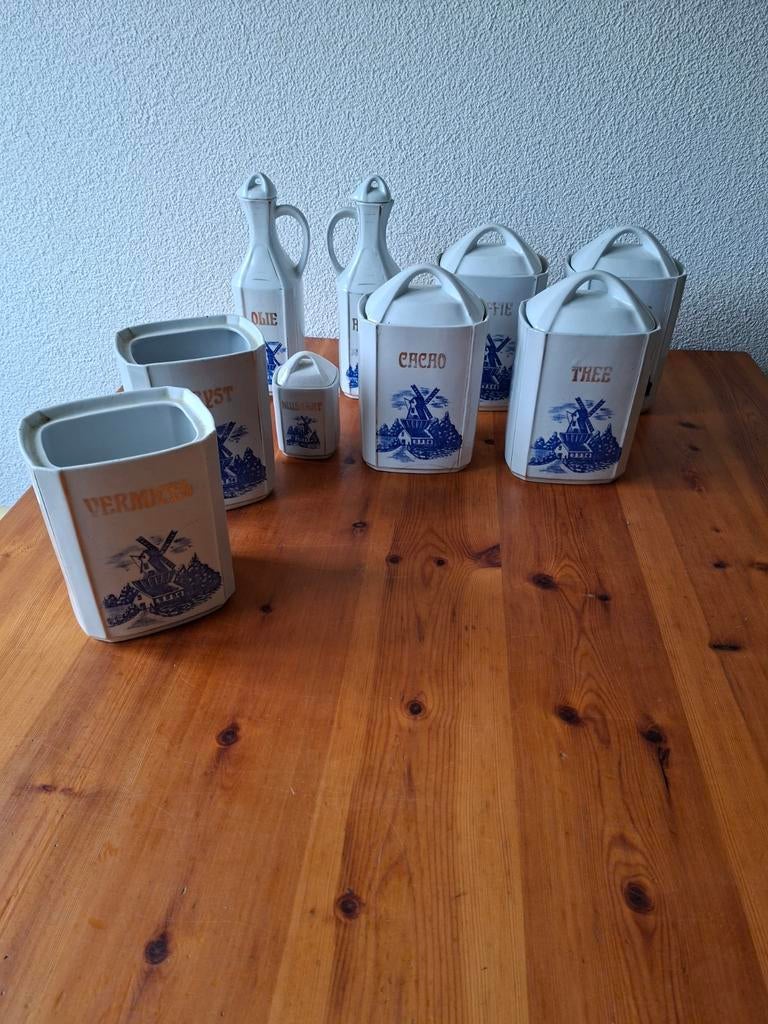Antieke Delfs blauw kruidenopberg set uit 1925 TEAB, Ophalen of Verzenden