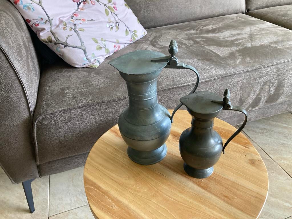 Antieke tinnen kannen set - 2 stuks, Antiek en Kunst, Antiek | Tin, Ophalen of Verzenden