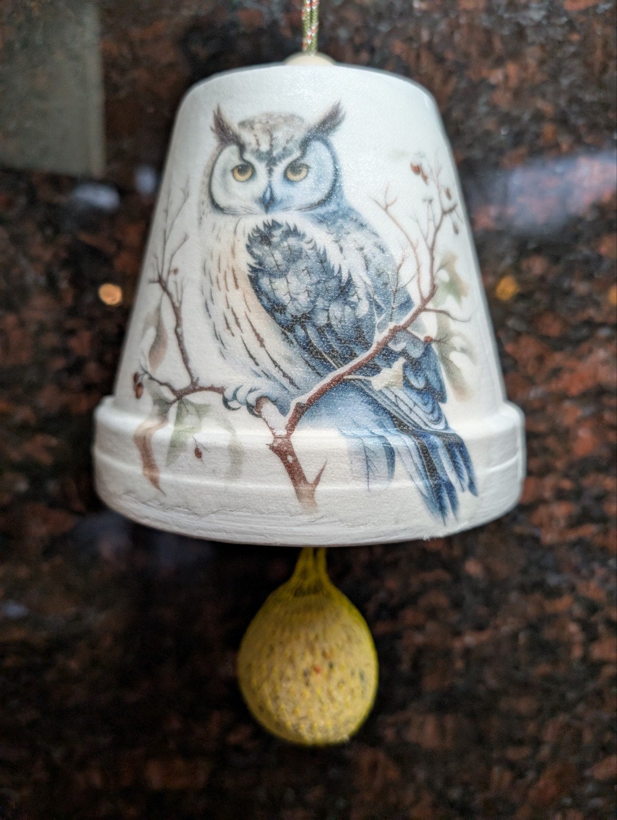 sneeuwuil op vogelvoer klok., Ophalen of Verzenden, Nieuw