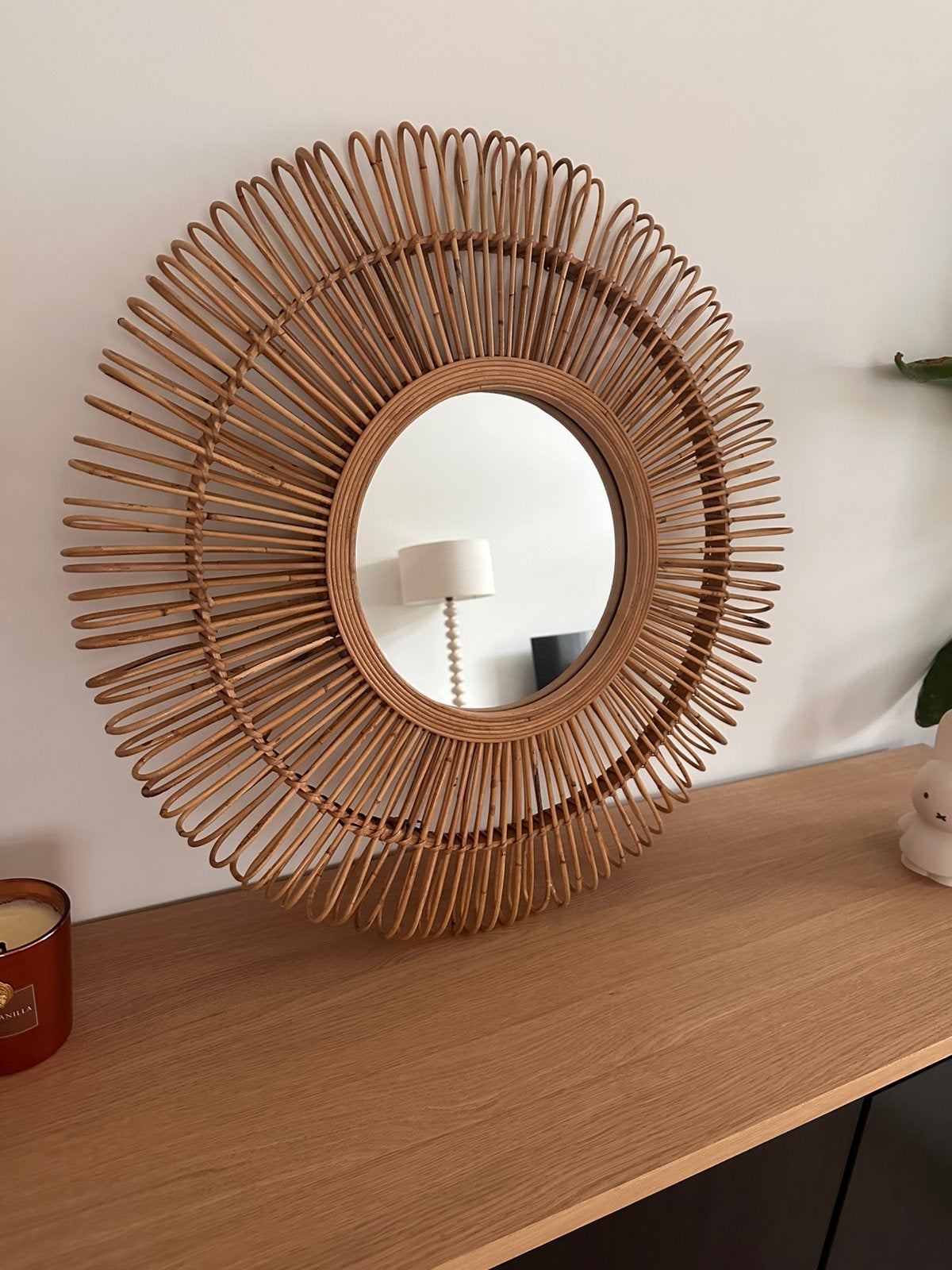 Rotan spiegel, Ophalen, Minder dan 50 cm, Rond, Zo goed als nieuw