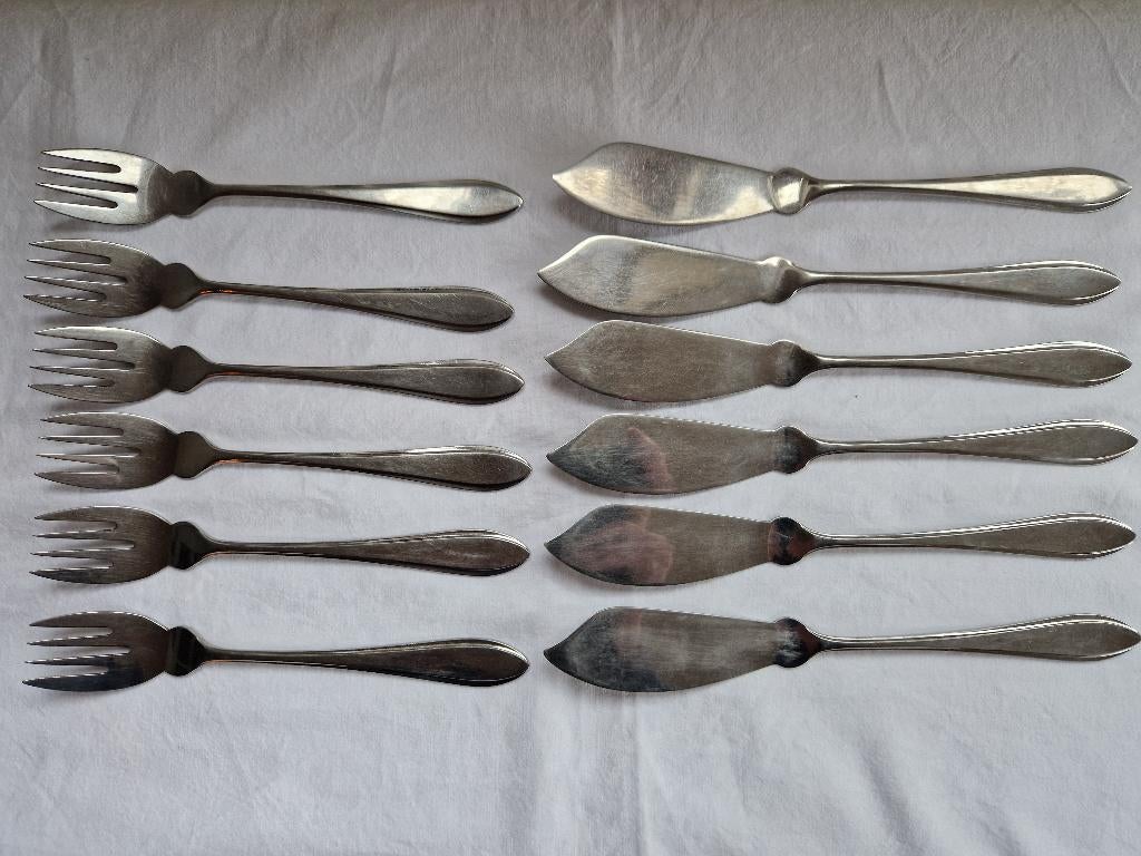 Zes couverts visbestek. Gero zilmeta., Ophalen of Verzenden, Gebruikt, Rvs of Chroom
