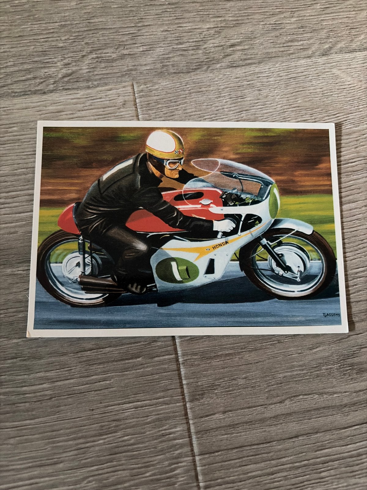 Vintage print Mike Hailwood 1967 Honda 250/6 motor, Ophalen of Verzenden, Gebruikt, Motoren