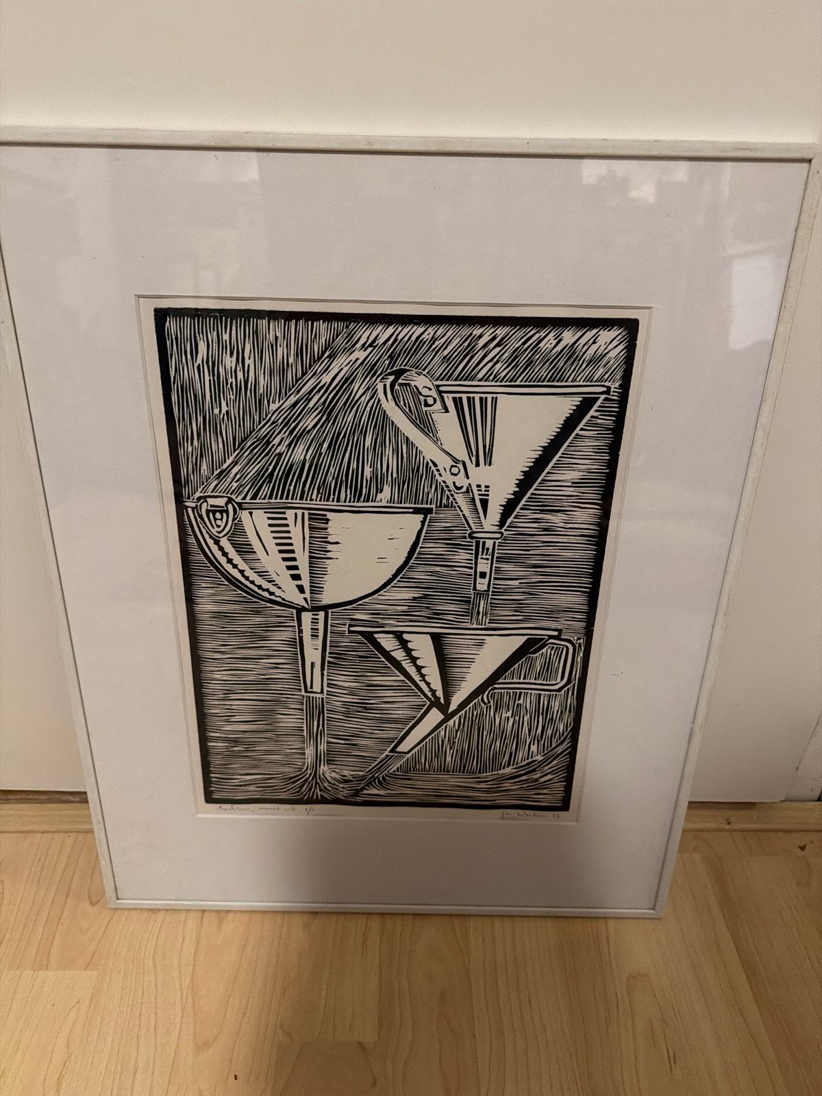 Jan Weekers - Trechters (1989) - Zwart-wit Houtsnede, Antiek en Kunst, Ophalen of Verzenden, Houtsnede, Genummerd, 1950 - 1999