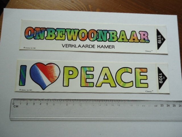 sticker 1985 PEACE VREDE Love Onbewoonbaar huis kamer, Verzenden, Zo goed als nieuw