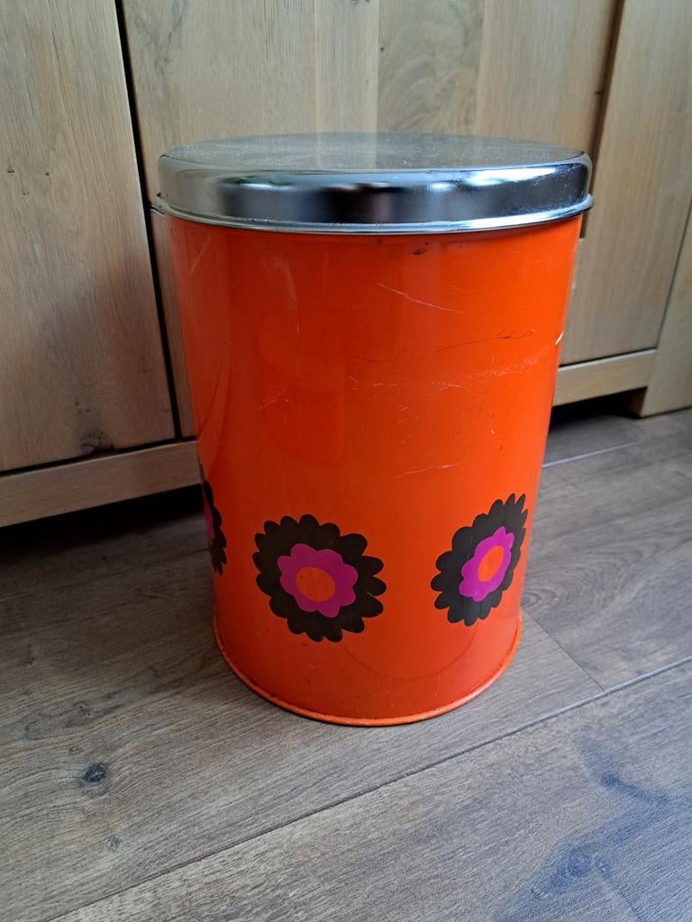 Vintage oranje bewaarblik Brabantia Patrice hoogte 29 cm, Ophalen of Verzenden, Gebruikt, Overige, Overige merken