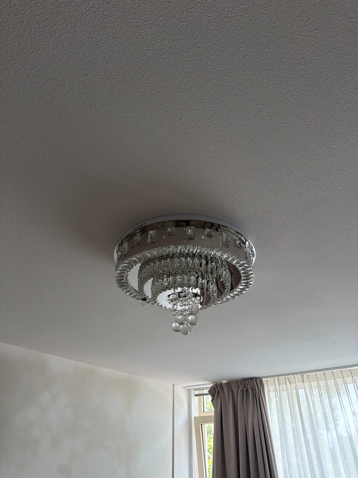 Luxe plafondlamp met kristallen, chroom, Ophalen, Gebruikt, Metaal