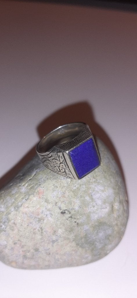 Zegelring met Lapis Lazuli, Sieraden, Tassen en Uiterlijk, 20 of groter, Heer, Ophalen of Verzenden, Zo goed als nieuw