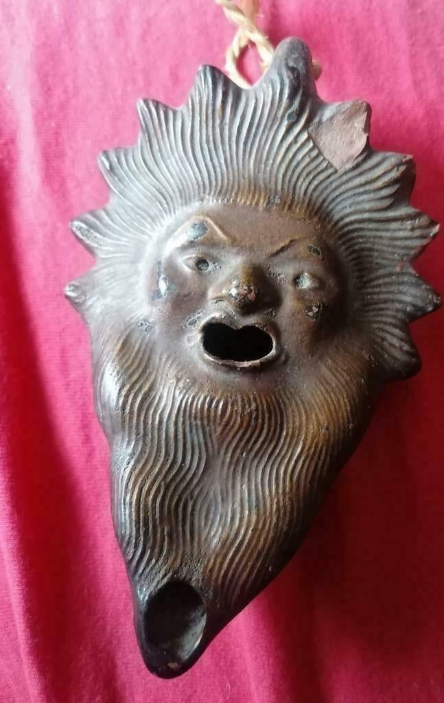 Ancient Greek Sun God Zeus Clay Oil Lamp, Ophalen