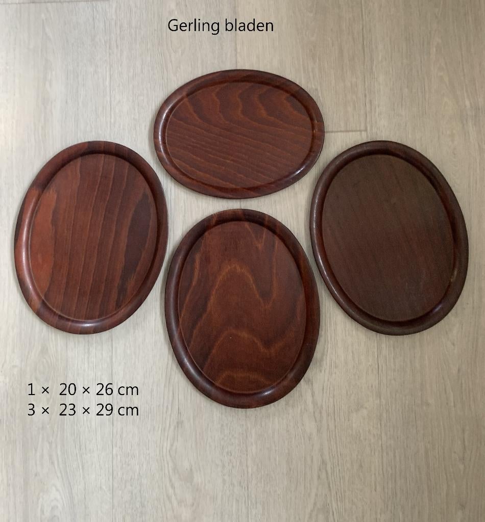 4 kleine, vintage dienbladen, Gerling Sol-Ohligs, playwood, Ophalen of Verzenden, Gebruikt, Ovaal, Hout