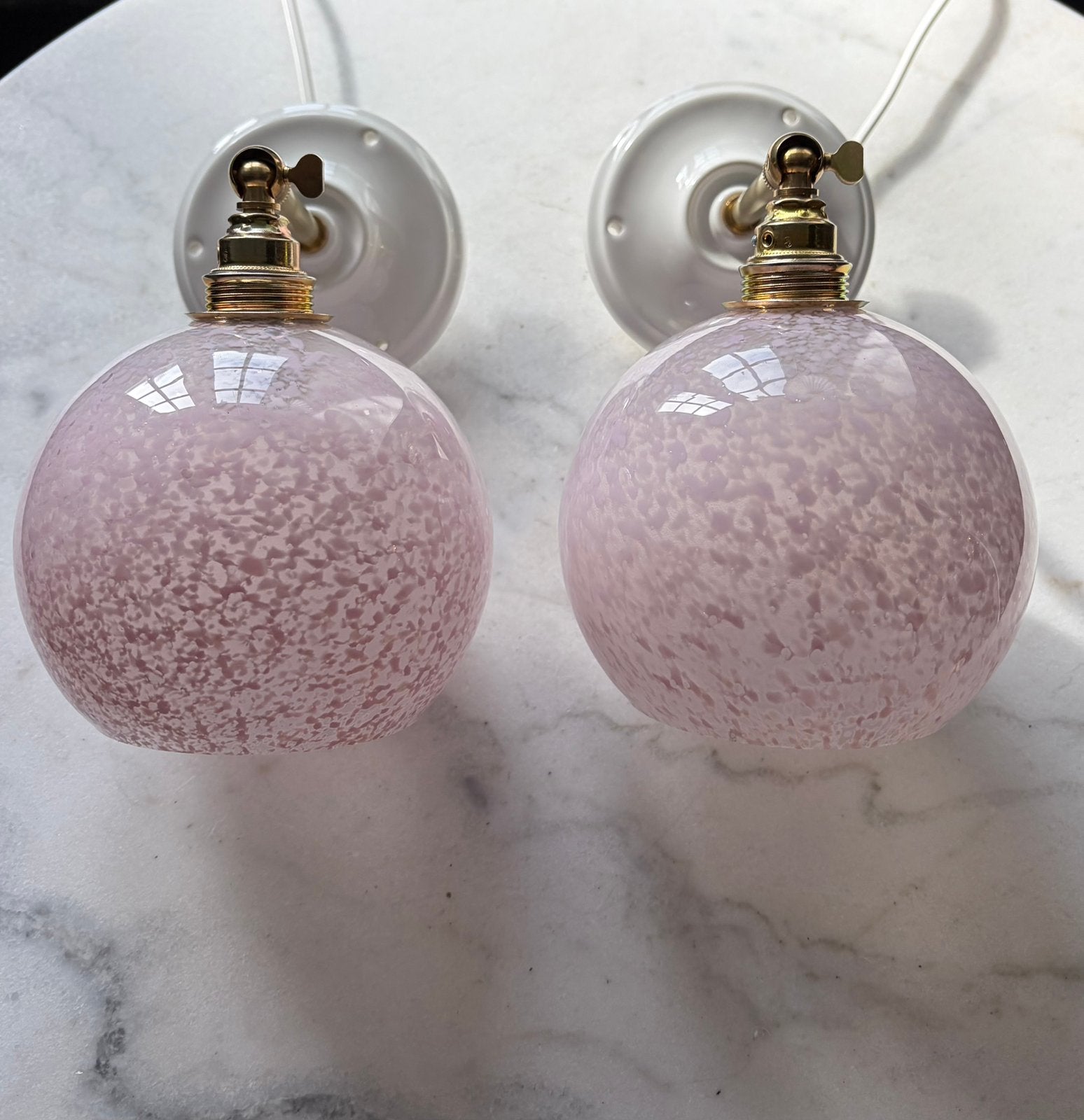 Set 2 vintage wandlampen clichy roze glas glazen lamp kap, Ophalen of Verzenden, Zo goed als nieuw, Glas