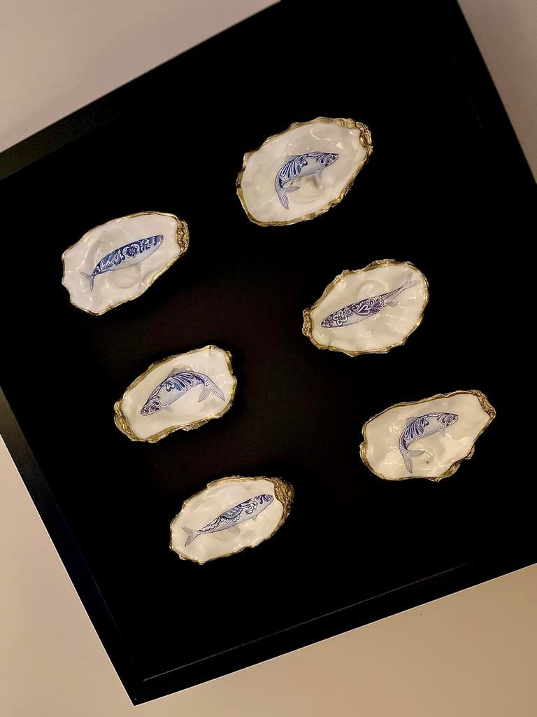 Lijst met 6 handgedecoreerde oesters, Ophalen of Verzenden