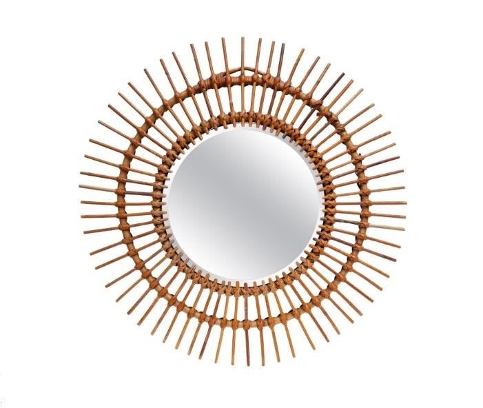Grote rotan zonnespiegel 68 cm. Vintage 70s, Huis en Inrichting, Gebruikt, Rond, Ophalen of Verzenden, Minder dan 100 cm
