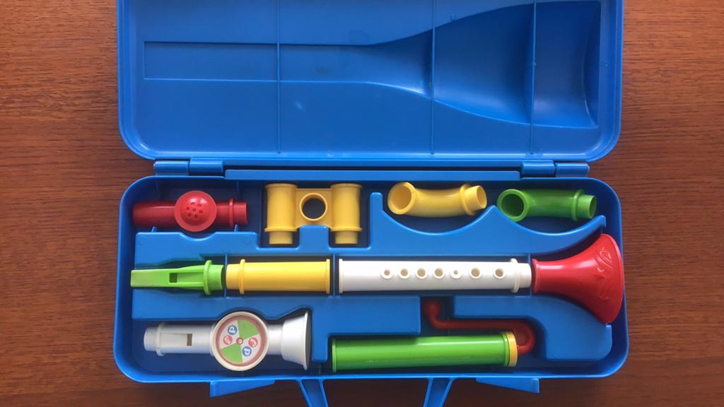 Vintage Fisher Price Blaasinstrumenten in koffer. Z.g.a.n, Ophalen of Verzenden, Zo goed als nieuw
