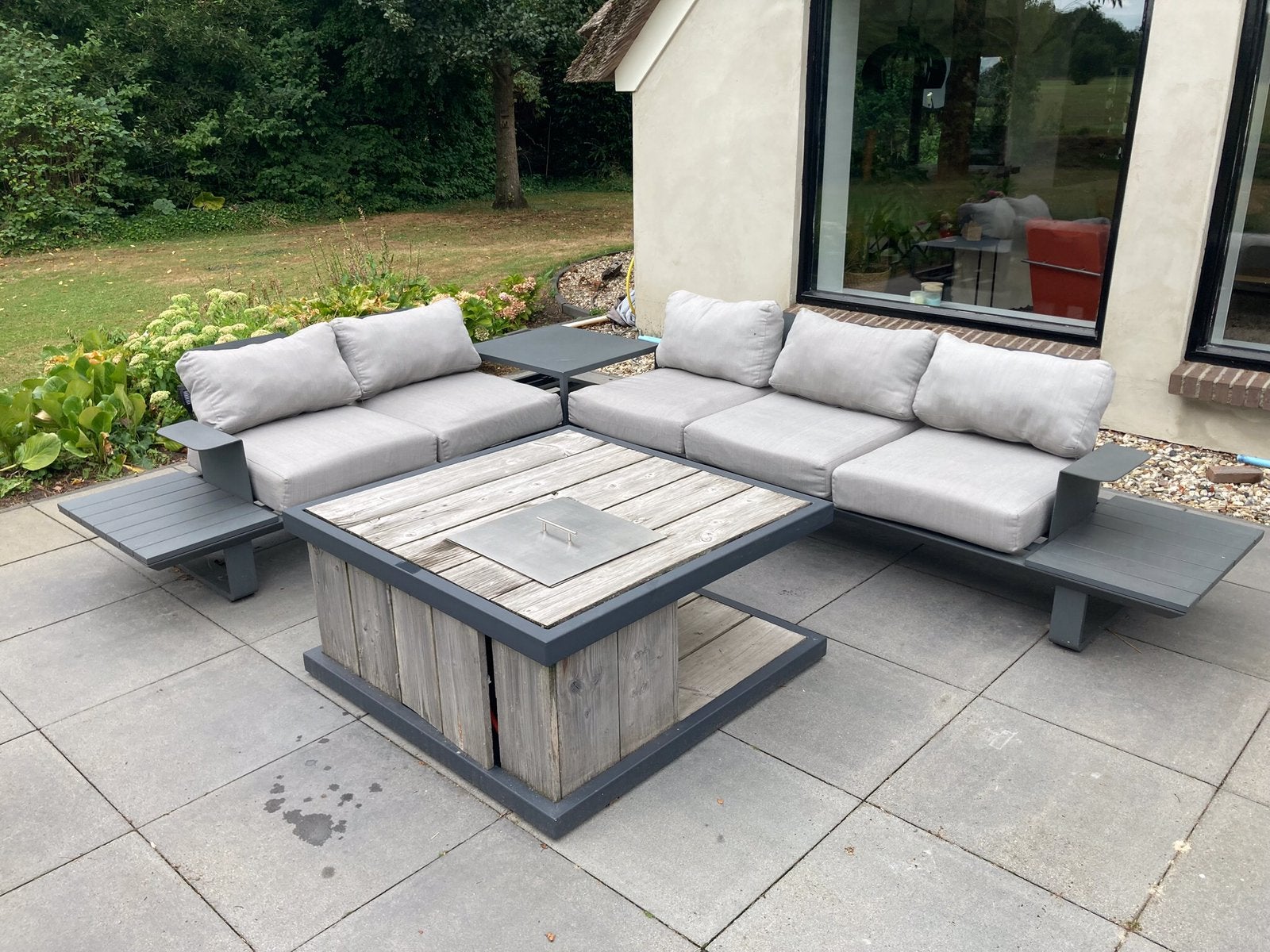 5 persoons loungeset aluminium incl afdekzeil, Ophalen, Zo goed als nieuw, Aluminium, Bank