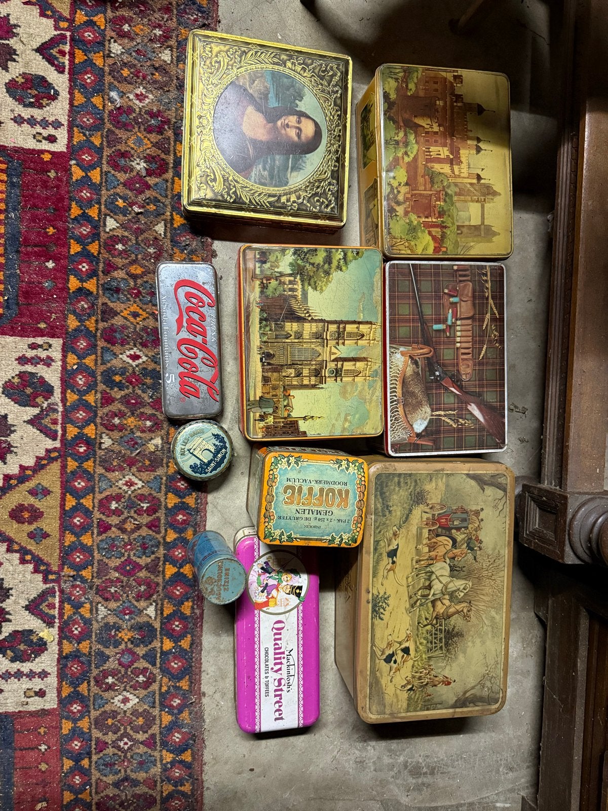 Diverse antieke blikken - Coca-Cola, Douwe Egberts, Verkade, Verzamelen, Ophalen of Verzenden, Gebruikt, Frisdrank, Douwe Egberts