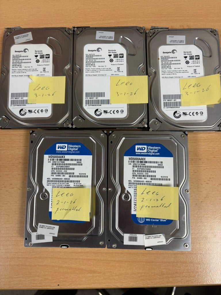 5x 500Gb HD geformatteerd, Computers en Software, Intern, 500Gb, Refurbished, Ophalen of Verzenden